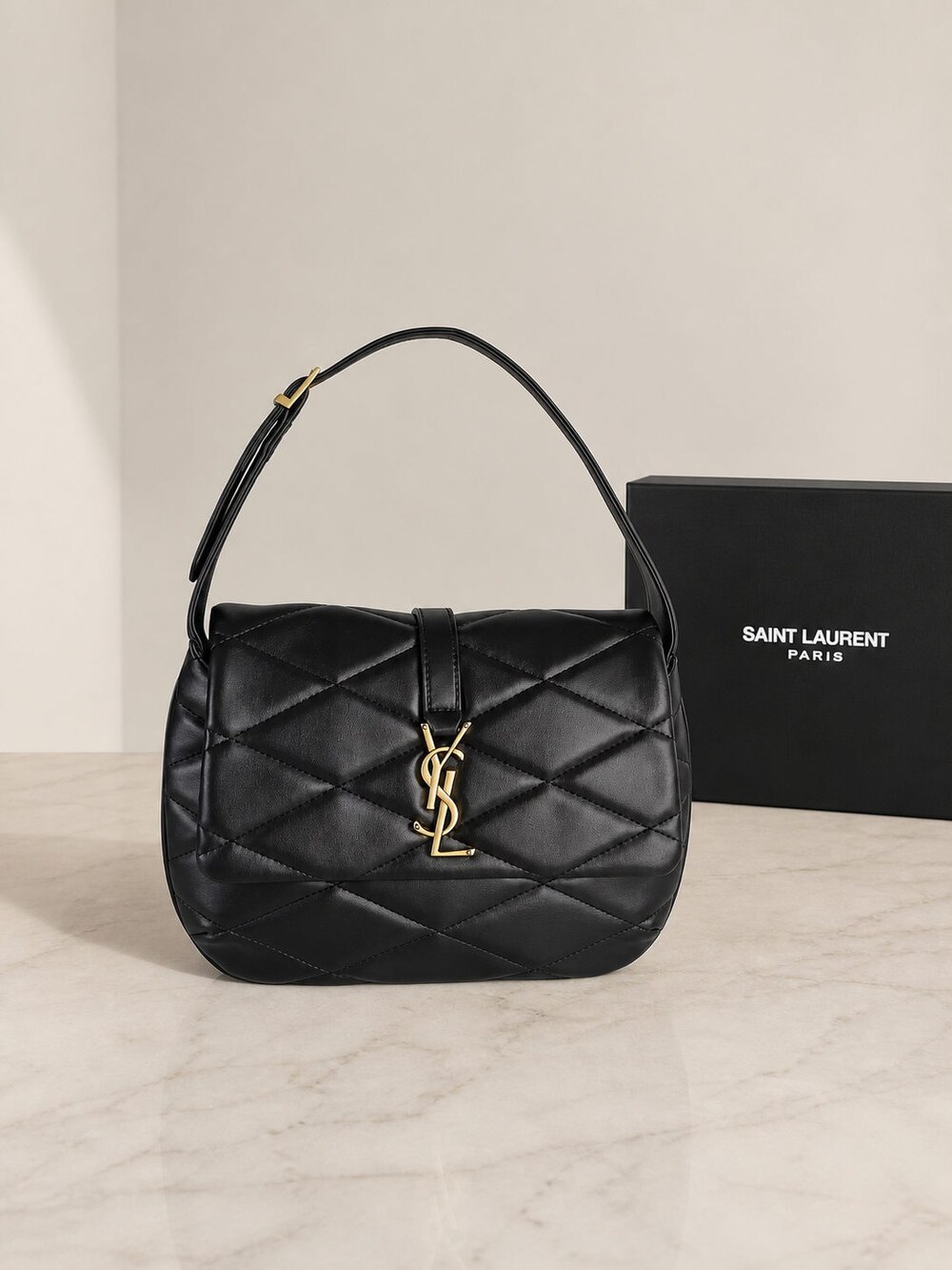 Yves Saint Laurent Quilted Jamie Shoulder Purse in Black with Gold Hardware